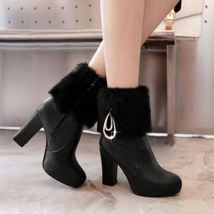 ROSALINE Design Women's Fashion Elegant Plush Fur Platform Rhinestone Shoes - Divine Inspiration Styles