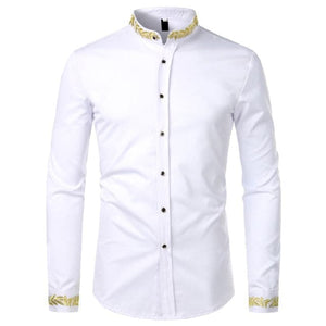 PARKLEES Men's Fashion Luxury Golden Vintage Embroidery Design Dress Shirt - Divine Inspiration Styles