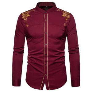 PARKLEES Men's Fashion Luxury Golden Vintage Embroidery Design Dress Shirt - Divine Inspiration Styles