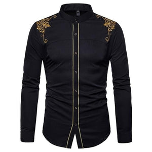 PARKLEES Men's Fashion Luxury Golden Vintage Embroidery Design Dress Shirt - Divine Inspiration Styles