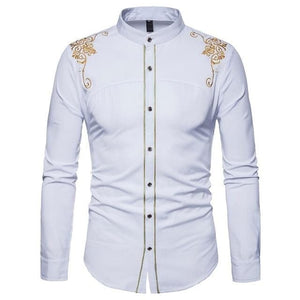 PARKLEES Men's Fashion Luxury Golden Vintage Embroidery Design Dress Shirt - Divine Inspiration Styles