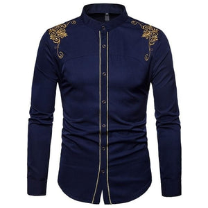 PARKLEES Men's Fashion Luxury Golden Vintage Embroidery Design Dress Shirt - Divine Inspiration Styles
