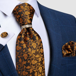 DBG VIP Design Collection Men's Fashion Golden Yellow 100% Premium Quality Silk Tie Set with Ring & Handkerchief - Divine Inspiration Styles