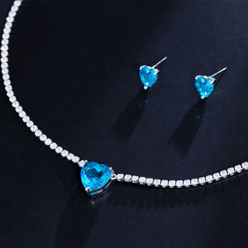 CWW Women's Fashion Elegant Stylish Light Blue Heart Luxury Cubic Zirconia Jewelry Sets - Divine Inspiration Styles