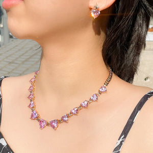 CWW Women's Fashion Elegant Stylish Pink Heart Luxury Cubic Zirconia Jewelry Set - Divine Inspiration Styles