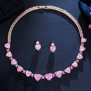 CWW Women's Fashion Elegant Stylish Pink Heart Luxury Cubic Zirconia Jewelry Set - Divine Inspiration Styles