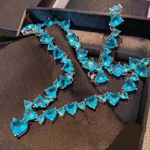 CHARLIN Women's Fashion Elegant Luxury Statement Sea Blue Cubic Zirconia Necklace - Divine Inspiration Styles