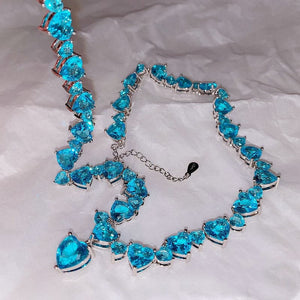 CHARLIN Women's Fashion Elegant Luxury Statement Sea Blue Cubic Zirconia Necklace - Divine Inspiration Styles