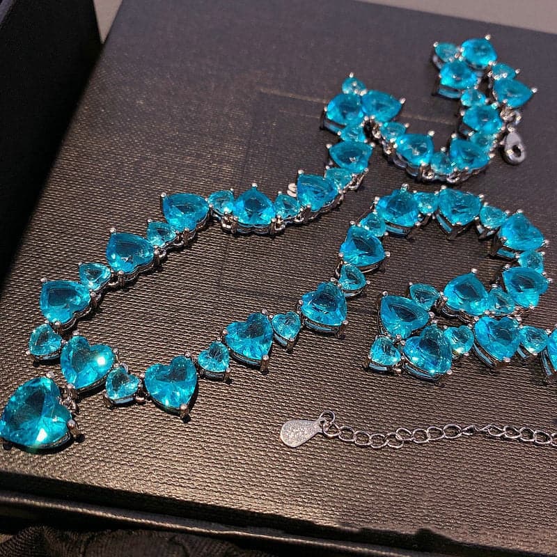 CHARLIN Women's Fashion Elegant Luxury Statement Sea Blue Cubic Zirconia Necklace - Divine Inspiration Styles