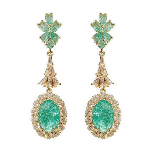CHARLIN Women's Fashion Elegant Luxury Statement 18K Gold Plated Green Cubic Zirconia Pendant Earrings - Divine Inspiration Styles