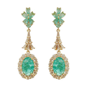 CHARLIN Women's Fashion Elegant Luxury Statement 18K Gold Plated Green Cubic Zirconia Pendant Earrings - Divine Inspiration Styles