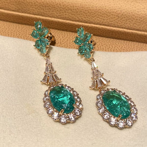 CHARLIN Women's Fashion Elegant Luxury Statement 18K Gold Plated Green Cubic Zirconia Pendant Earrings - Divine Inspiration Styles