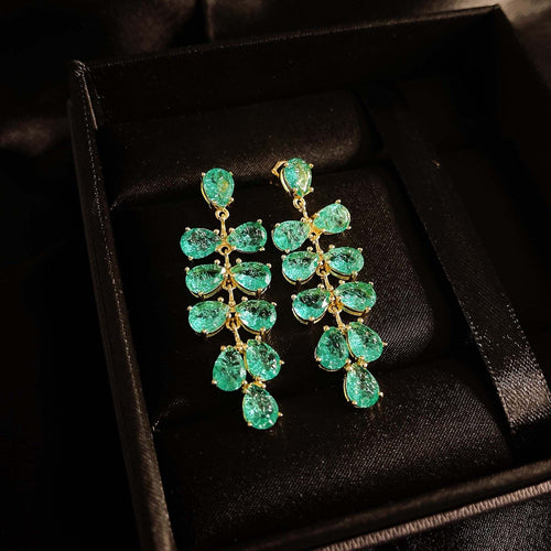 CHARLIN Women's Fashion Elegant Luxury Statement Peacock Green Cubic Zirconia Earrings - Divine Inspiration Styles