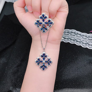 CHARLIN Women's Fashion Elegant Luxury Statement Blue Cubic Zirconia Necklace & Ring Jewelry - Divine Inspiration Styles