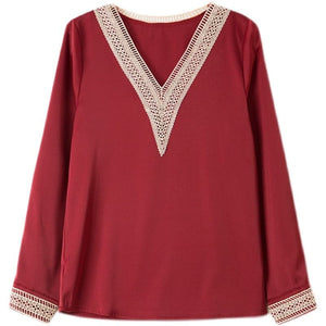 SURESTORY Women's Elegant Fashion Luxury Silk Designer Lace Trimmed Blouse - Divine Inspiration Styles