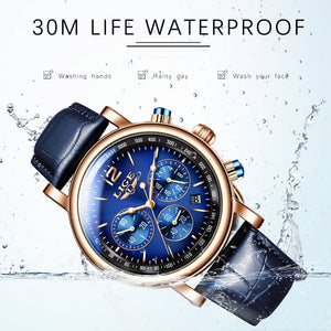 LIGE Women's Fashion Genuine Leather Premium Quality Triple Dial Luxury Style Watch - Divine Inspiration Styles