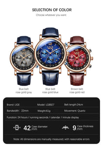 LIGE Women's Fashion Genuine Leather Premium Quality Triple Dial Luxury Style Watch - Divine Inspiration Styles