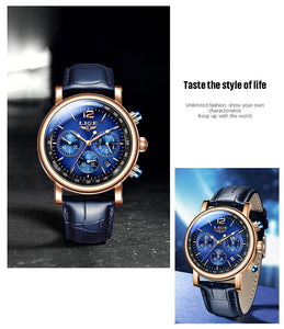 LIGE Women's Fashion Genuine Leather Premium Quality Triple Dial Luxury Style Watch - Divine Inspiration Styles