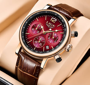 LIGE Women's Fashion Genuine Leather Premium Quality Triple Dial Luxury Style Watch - Divine Inspiration Styles