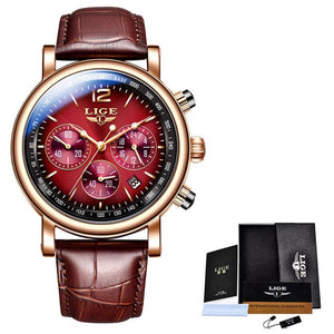 LIGE Women's Fashion Genuine Leather Premium Quality Triple Dial Luxury Style Watch - Divine Inspiration Styles