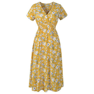 APRIL Women's Fashion Elegant Stylish Vintage Floral Print and Polka Dots Dress - Divine Inspiration Styles
