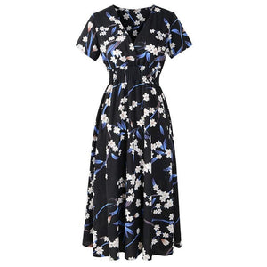 APRIL Women's Fashion Elegant Stylish Vintage Floral Print and Polka Dots Dress - Divine Inspiration Styles