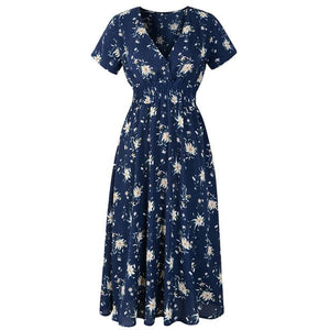 APRIL Women's Fashion Elegant Stylish Vintage Floral Print and Polka Dots Dress - Divine Inspiration Styles
