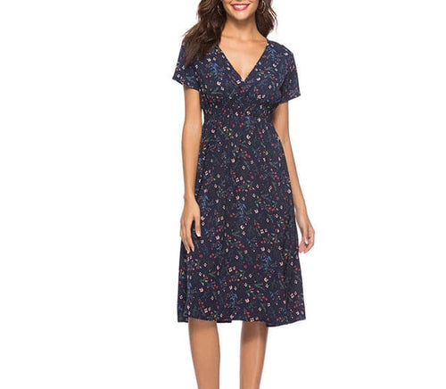 APRIL Women's Fashion Elegant Stylish Vintage Floral Print and Polka Dots Dress - Divine Inspiration Styles