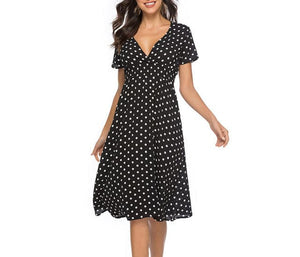 APRIL Women's Fashion Elegant Stylish Vintage Floral Print and Polka Dots Dress - Divine Inspiration Styles
