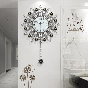 STARLIGHT Golden Blue & Silver Floral Star Creative Art Modern Design Wall Clock for Home Decorations - Divine Inspiration Styles