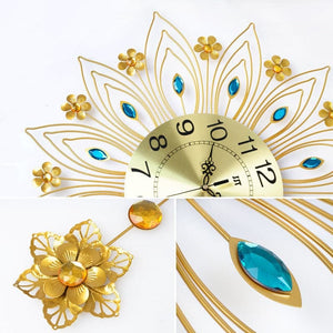 STARLIGHT Golden Blue & Silver Floral Star Creative Art Modern Design Wall Clock for Home Decorations - Divine Inspiration Styles