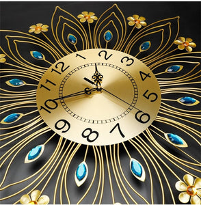 STARLIGHT Golden Blue & Silver Floral Star Creative Art Modern Design Wall Clock for Home Decorations - Divine Inspiration Styles