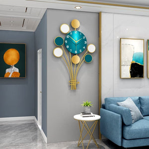 CIRCLEPATTERN Golden Blue Floral Harvest Creative Art Modern Design Wall Clock for Home or Office Decorations - Divine Inspiration Styles