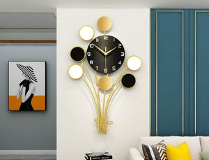 CIRCLEPATTERN Golden Blue Floral Harvest Creative Art Modern Design Wall Clock for Home or Office Decorations - Divine Inspiration Styles