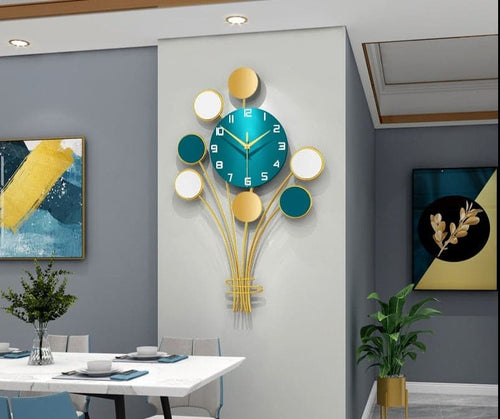 CIRCLEPATTERN Golden Blue Floral Harvest Creative Art Modern Design Wall Clock for Home or Office Decorations - Divine Inspiration Styles