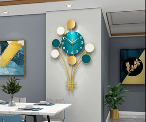 CIRCLEPATTERN Golden Blue Floral Harvest Creative Art Modern Design Wall Clock for Home or Office Decorations - Divine Inspiration Styles