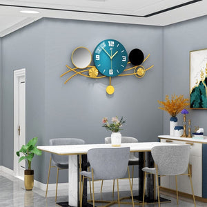 CIRCLEPATTERN Golden Blue Floral Harvest Creative Art Modern Design Wall Clock for Home or Office Decorations - Divine Inspiration Styles
