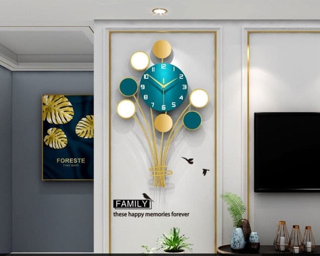CIRCLEPATTERN Golden Blue Floral Harvest Creative Art Modern Design Wall Clock for Home or Office Decorations - Divine Inspiration Styles