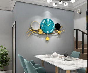 CIRCLEPATTERN Golden Blue Floral Harvest Creative Art Modern Design Wall Clock for Home or Office Decorations - Divine Inspiration Styles