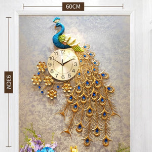 SCHTECH Golden Blue Peacock Nordic Modern Design Wall Clock for Home Decorations - Divine Inspiration Styles