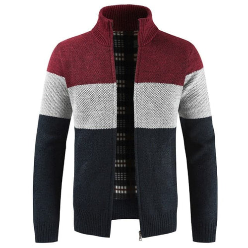 MOGA Design Men's Fashion Navy Blue White Red Premium Quality Zipper Sweater Jacket - Divine Inspiration Styles