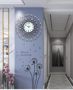 PEBBLEWATER Diamond Art Design Elegant Luxury Style Silver Floral Star Wall Clock for Home or Office Decorations - Divine Inspiration Styles