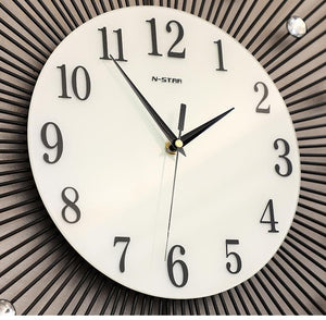PEBBLEWATER Diamond Art Design Elegant Luxury Style Silver Floral Star Wall Clock for Home or Office Decorations - Divine Inspiration Styles