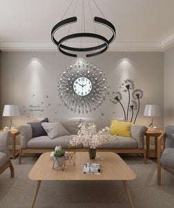 PEBBLEWATER Diamond Art Design Elegant Luxury Style Silver Floral Star Wall Clock for Home or Office Decorations - Divine Inspiration Styles