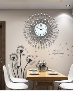 PEBBLEWATER Diamond Art Design Elegant Luxury Style Silver Floral Star Wall Clock for Home or Office Decorations - Divine Inspiration Styles