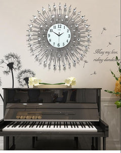 PEBBLEWATER Diamond Art Design Elegant Luxury Style Silver Floral Star Wall Clock for Home or Office Decorations - Divine Inspiration Styles