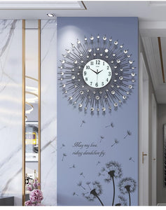PEBBLEWATER Diamond Art Design Elegant Luxury Style Silver Floral Star Wall Clock for Home or Office Decorations - Divine Inspiration Styles