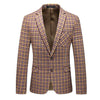 CGSUITS Men's Fashion Luxury Style Plaid Design Yellow Gold Pink Blazer Suit Jacket - Divine Inspiration Styles