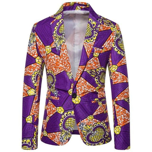 CGSUITS Men's Fashion Luxury Style Floral Abstract Printed Purple Orange Blazer Suit Jacket - Divine Inspiration Styles