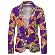 CGSUITS Men's Fashion Luxury Style Floral Abstract Printed Purple Orange Blazer Suit Jacket - Divine Inspiration Styles